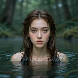 portrait fairy emerging from a lake, art digital, highly detailed face, forest, fantasy, artwork