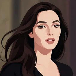 portrait of monica bellucci with flowing hair, clean cel shaded vector art, toon shading, hd by lois van baarle, artgerm, helen huang, by makoto shinkai and ilya kuvshinov, rossdraws, illustration