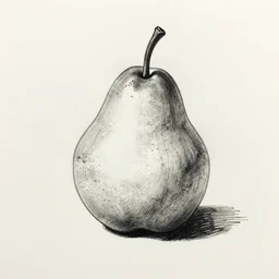 black ink liner pen sketch of a beautiful pear, realistic style
