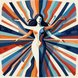the a goddess emerging from many - colored streams of paint, psychedelic, trippy, abstract, cubist, symmetric, mirrored, abstraction, fractal patterns, mirrored, irridescent, vector art, clean lines, hyper detailed, trending on artstation, luminescent, by sachin teng