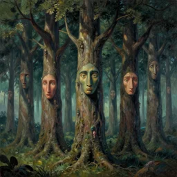 detailed painting of trees with faces fairytale, in the style of peter mohrbacher, james jean, artgerm, dramatic lighting and composition, surreal background, octane render, pixar, trending on artstation, concept art, comic book, 8 k
