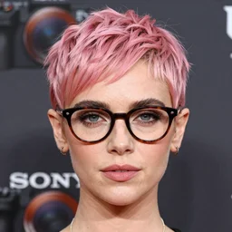 photo of a gorgeous 20-year-old Cara Delevingne with a pink pixie cut hair hipster glasses by Mario Testino, detailed, head shot, award winning, Sony a7R -