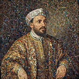 renaissance oil portrait of a sheikh, wearing expensive clothes, by Arthur Adams, Diego Gisbert Llorens