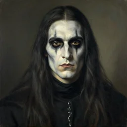 detailed portait of a dungeon necromancer with long hair and face paint, by laszlo moholy - nagy