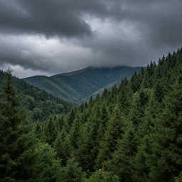 beautiful stormy forest mountain landscape, art, high detail, high definition, photorealistic, hdr,