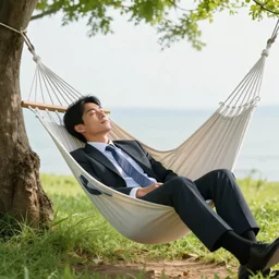 award winning photograph of business man resting in a hammock, heavenly, peaceful, tranquil