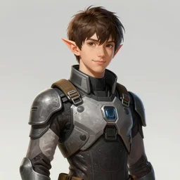 portrait of an elf by ayami kojima, he is about 2 0 years old, russian, manly, short brown hair, slender and tall, friendly and smart, he is wearing a modern tactical gear, scifi, highly detailed portrait, digital painting, artstation, concept art, smooth, sharp foccus ilustration, artstation hq