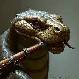 a detailed portrait of a snake with a recorder by justin gerard and greg rutkowski, digital art, realistic painting, dnd, dungeons & dragons, character design, trending on artstation