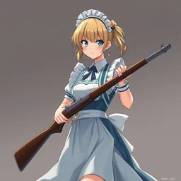 portrait of anime maid maid dress with mosin rifle, anatomically correct!!, perfect figure, symmetry!!, key visual, kyoto animation, makoto shinkai, studio ghibli kushart krenz