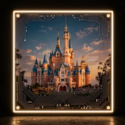 neon lit printed circuit board by disney concept artists, blunt borders, rule of thirds