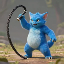 anthropromorphic blue kobold hitting the whip