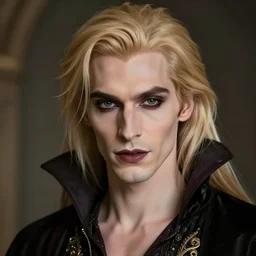portrait of a blonde vampire, dark, piercing eyes, gentle expression, elegant clothing, photorealistic, highly detailed, artstation, smooth, sharp focus, art by michael whelan, artgerm, greg rutkowski and alphonse mucha