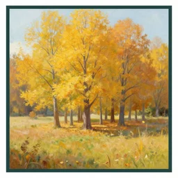 a solid-color-bordered digital scenery painting depicting the essence of a season