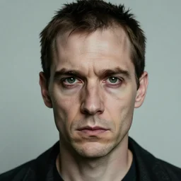 high quality high detail portrait by gottfried helnwein, hd, a remorseless psychopath, intense unsettling look in the eyes, photorealistic lighting