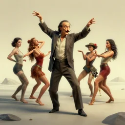 a group of characters dancing in a surreal environment by salvador dali, highly detailed, 3 d render, vray, octane, realistic lighting, photorealistic