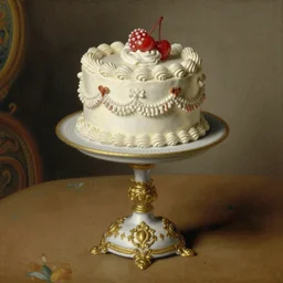 baroque rococo painting Royal Fancy pedestal with cake on top Greg Hildebrandt Lisa Frank high detail cute adorable whimsical close up great composition upper view