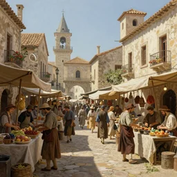 a busy medieval Mediterranean street market , beautiful digital art, cinematic composition, detailed, concept art, Matt painting, oil painting,, art by Norman Rockwell