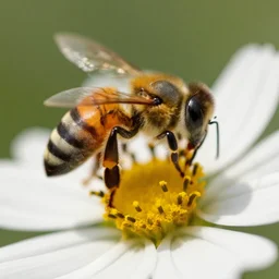 macro shot of a bee resting on a flower, global illumination