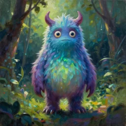 quirky humanoid monster in the garden. oil painting by award - winning comic artist. backlighting, chiaroscuro, depth of field, luminescent colors.