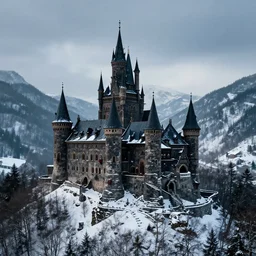 vampire's castle in the mountains, snowy