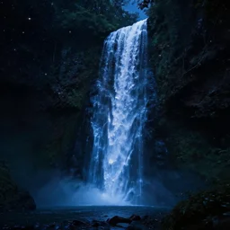 Astral waterfall in the space forest, stars, dark, glittering, glowing, 4K, Octane Render, digital art, trending on ArtStation
