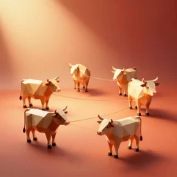 orange to red gradient background, low poly art of cow connecting lines