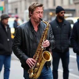 brad pitt playing saxophone with niggas on the streets of new york