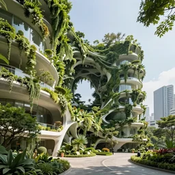 biophilic design, utopian architecture, hyper real, photographic, urban green