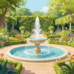a beatiful garden with fountain, extremely detailed, sharp focus, wide view, smooth, digital illustration, colorfull by edmund dulac