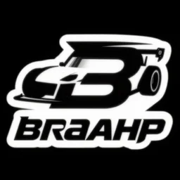brahp logo in black and white, automotive racing theme, grungy, modern, vector, readable, suitable for a sticker