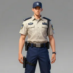 pale skin security officers beige uniform - - - blue pants trending on artstation high detail digital painting