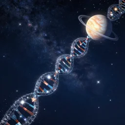 a strand of DNA made of stars and planets