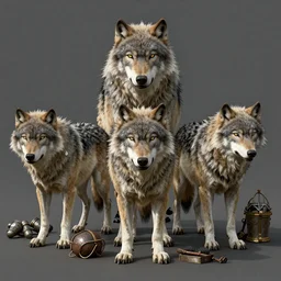 wolves and their treasures. fantasy style, ultra realistic, octane render, unreal engine, raytracing, 8 k highly detailed, trending on artstation, illustration, digital painting, highly detailed render by by david caspar friedrich and h. r. giger