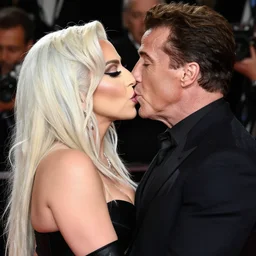 sylvester stallone and lady gaga romantic couple kissing high detail hd photo