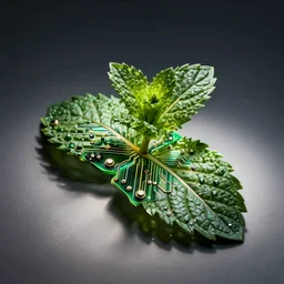 a digital leaf of mint made of circuit board