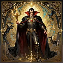 dracula, intricate, d & d, wizard, powerful, fantasy, art nouveau, baroque style, digital painting, trending on artstation, sharp focus, wide shot, illustration, global illumination, ray tracing, art by artgerm and greg rutkowski and ruan jia
