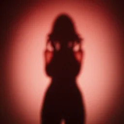 the red light from above defines her perfect shape in her shadow cast across the floor below