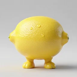 a lemon in shape of a human with legs of lemons and round body, very realistic, high quality, volumetric light