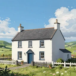 a small beautiful irish homestead in the countrysideclean 8 k, highly detailed, digital painting, anime, artstation, concept art, smooth, sharp focus, illustration, art by alex flores and dao trong le and mingchen shen and francisco goya