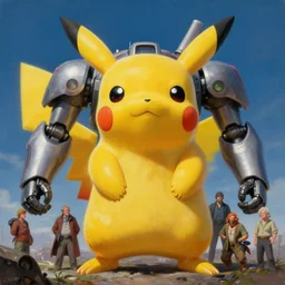a giant pikachu mecha, tim hildebrandt, wayne barlowe, bruce pennington, donato giancola, trending on artstation, cinematic composition, beautiful lighting, hyper detailed, 8 k, oil on canvas