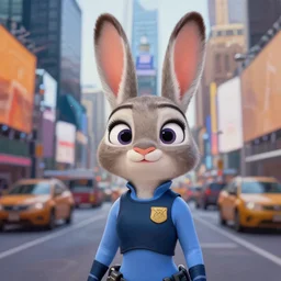 portrait of Judy Hopps in Times Square, realistic painting, high definition, digital art, matte painting, very detailed, realistic