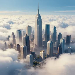 a city in the clouds. futurism art style.