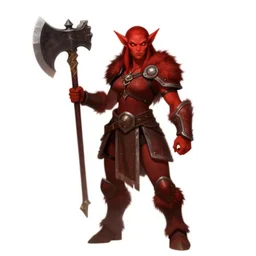 a red female hobgoblin barbarian with fur armor, trending on deviantart, dungeons & dragons, wielding a mighty axe, digital art, fantasy