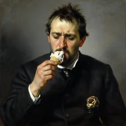 a painting of a frustrated painter eating ice cream in diego velazquez style