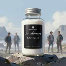 concept art of jaeger lecoultre dietary supplement with white liquid in a transparent bottle with big black sticker on it, by aenaluck, artgerm and roberto ferri and greg rutkowski, light blue and white tones, digital painting, artstation, concept art, smooth, sharp foccus ilustration hq