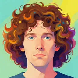 a colorful vibrant close - up portrait of a simple caucasian man with curly mid length brown hair with a calm aesthetic face and dreaming psychedelic hair, by kawase hasui, moebius, edward hopper and james gilleard, zdzislaw beksinski, steven outram colorful flat surreal design, hd, 8 k, artstation