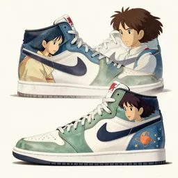 nike high top sneakers concept art, anime themed shoes designed by studio ghibli, inspired by princess mononoke and howl's moving castle