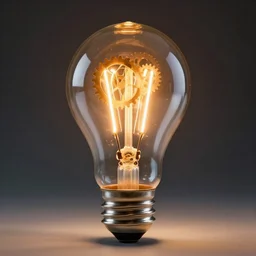 glowing lightbulb with gear wheel filament, magical photo