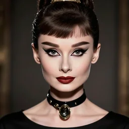 in the style of diego fazio, artgerm, beautiful audrey hepburn, steampunk, elegant pose, middle shot, spooky, symmetrical face symmetrical eyes, three point lighting, detailed realistic eyes, short neck, insanely detailed and intricate elegant