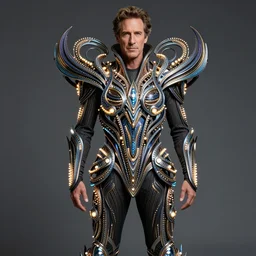 8 5 mm f 1. 8 photograph of steve buscemi wearing an ornate led costume by iris van herpen, highly detailed, digital painting, artstation, smooth, sharp foccus, commercial photography, fashion shoot, establishing shot, wide - angle